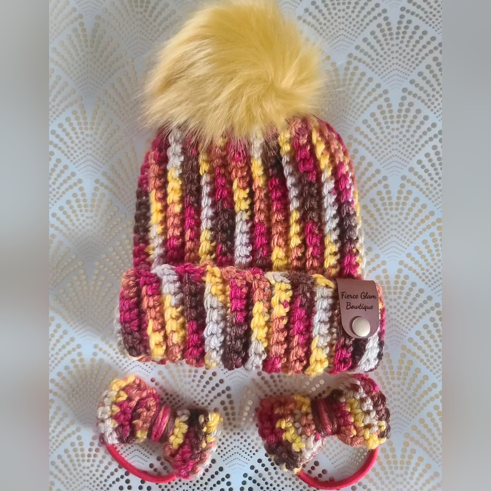 Hand-crochet Baby Beanie with two matching hair ponytails